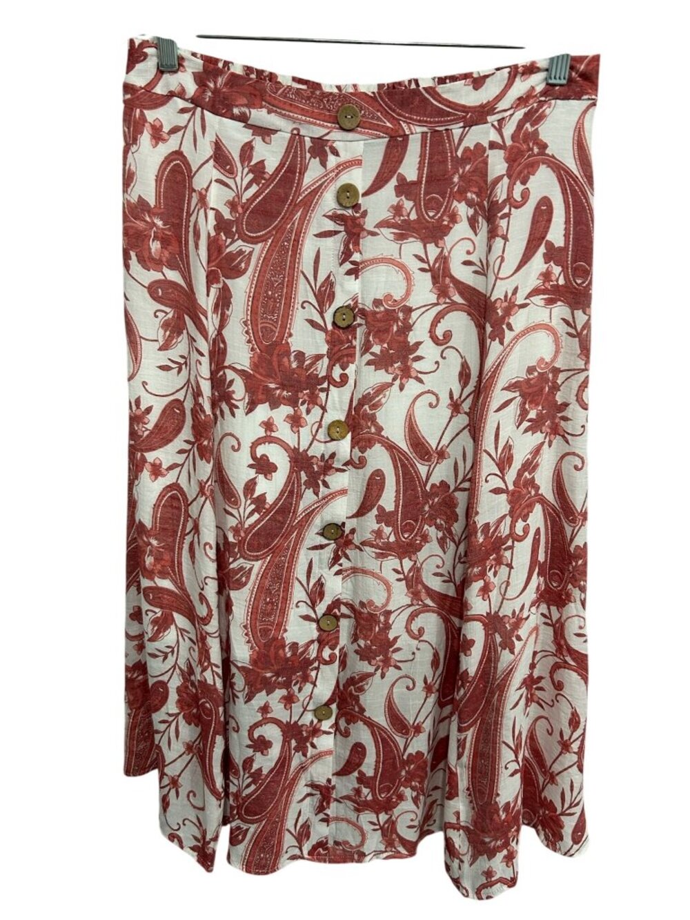 Mlle Gabrielle Large Midi Skirt Red White Floral Paisley Elastic Waist Boho
